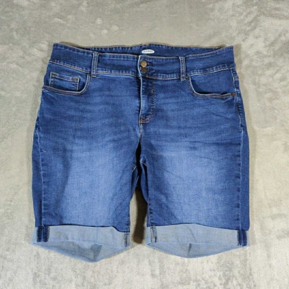 Old Navy Jean Shorts Womens 18 Blue Denim Rolled Cuff Casual Summer Spring